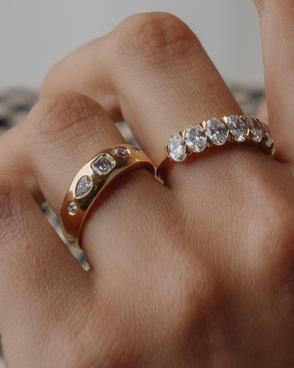 0.44 TCW Round, Pear & Asscher EF- VVS Diamond Bezel Wedding Band