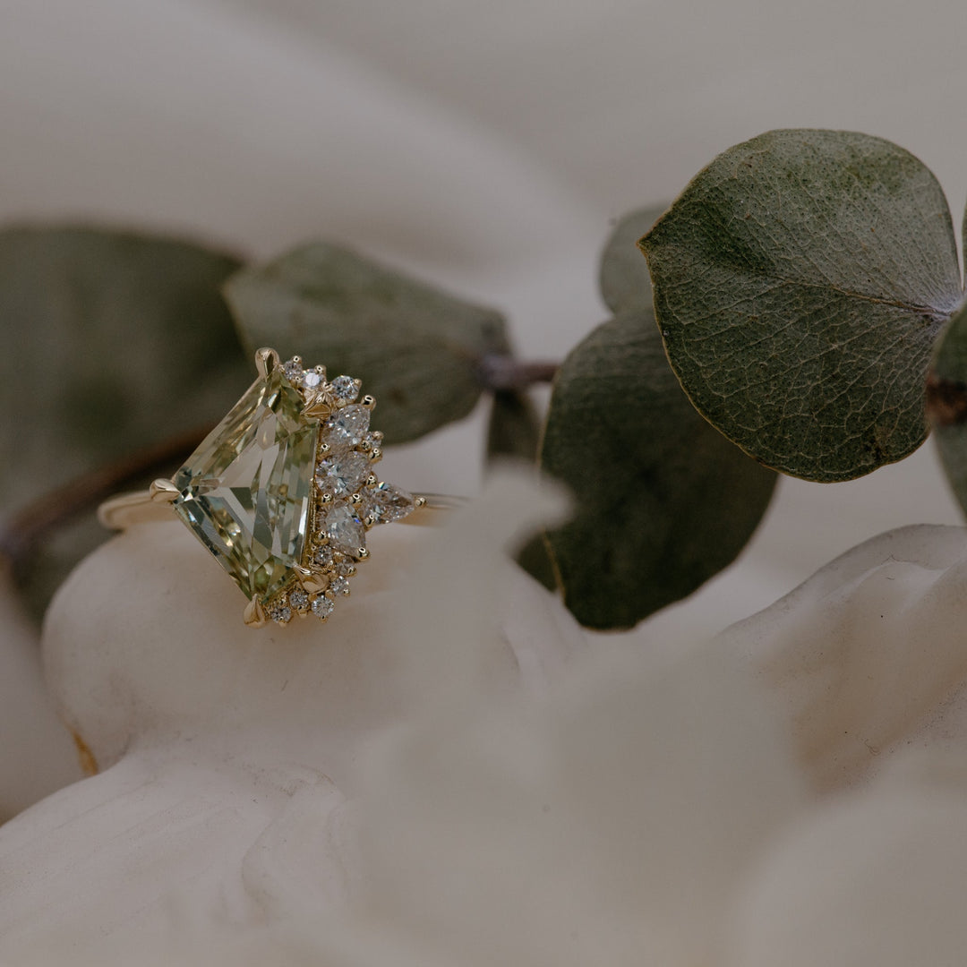 1.50CT Green Sapphire Freeform Cut Cluster Setting Lab Grown Engagement Ring
