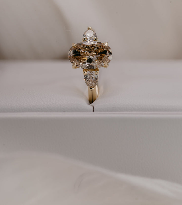 1.50CT Champagne Oval Cut Three Stone Lab Grown Engagement Ring