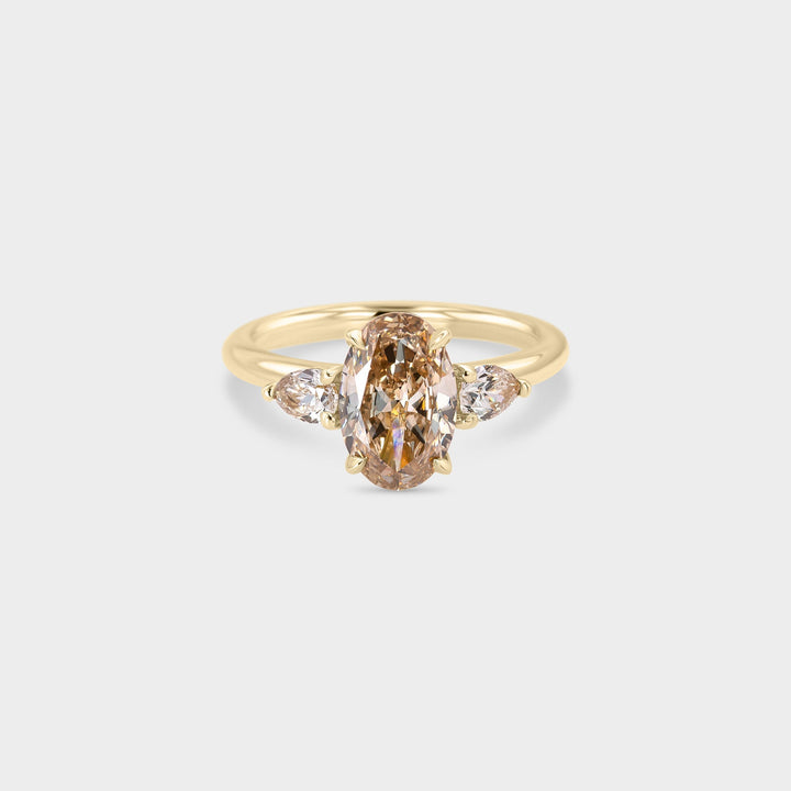 1.50CT Champagne Oval Cut Three Stone Lab Grown Engagement Ring