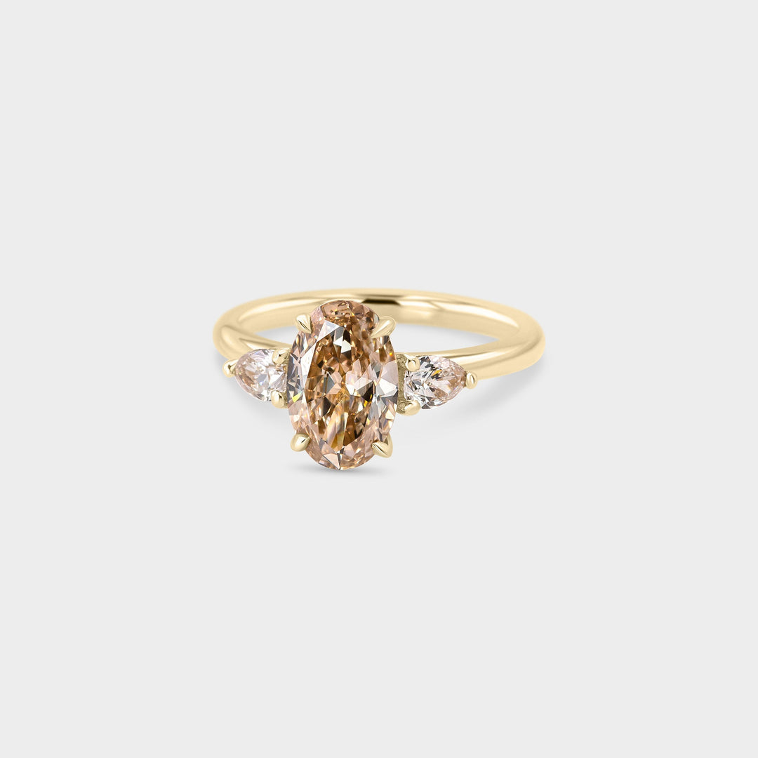 1.50CT Champagne Oval Cut Three Stone Lab Grown Engagement Ring
