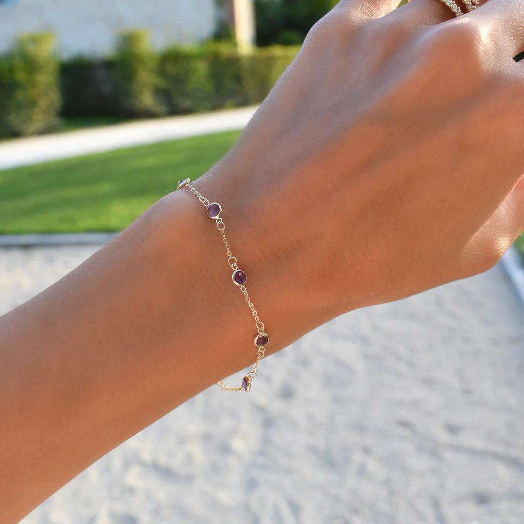 1.75TCW Round Cut Amethyst Moissanite February Birthstone Bracelet