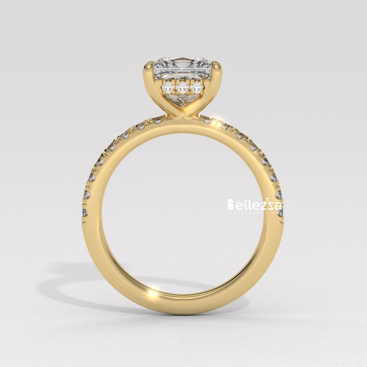 1.0-2.0CT Princess Cut Lab Grown Diamond Pave Setting Engagement Ring