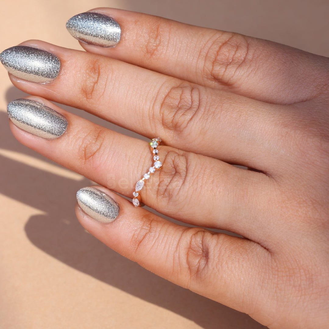 Marquise & Round Cut Curved Wedding Band - Ready to Ship