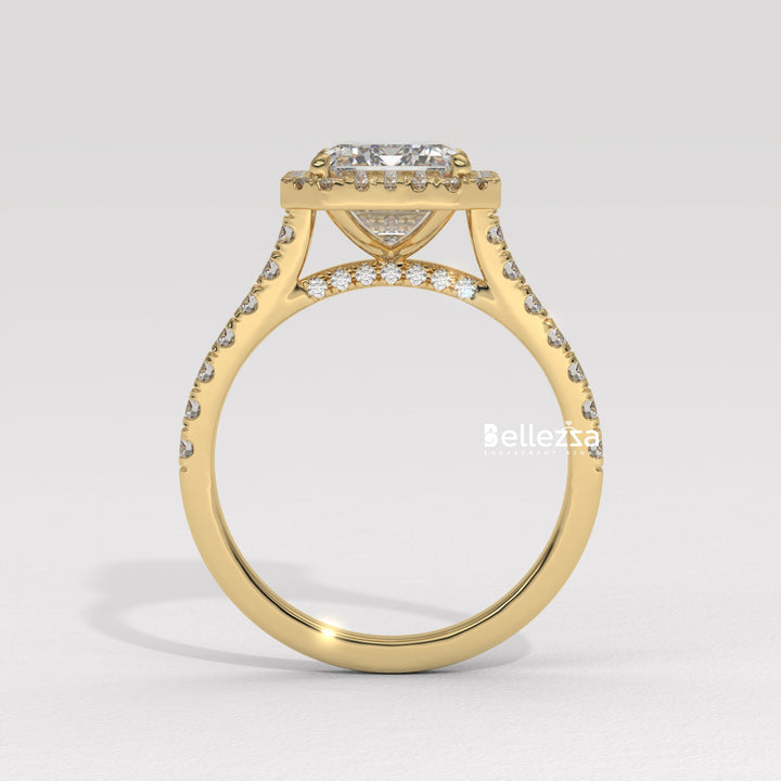 1.50-2.0CT Emerald Cut Halo Pave Setting CVD Diamond Engagement Ring