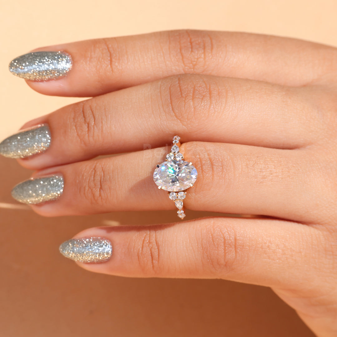 3.50CT Oval Cut Moissanite Cluster Engagement Ring - Ready to ship