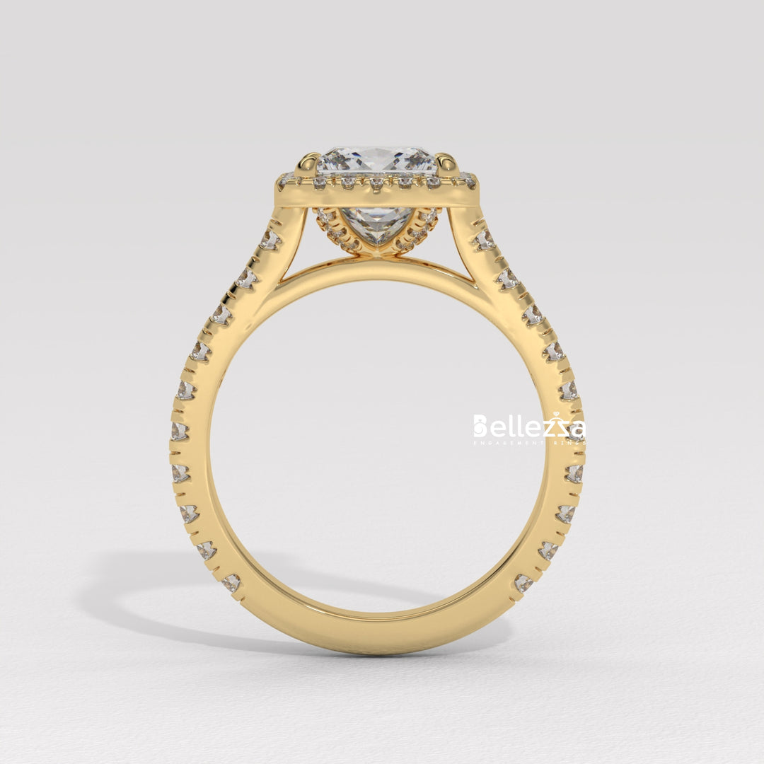 1.0-2.0CT Princess Cut Halo Pave Lab Grown Engagement Ring