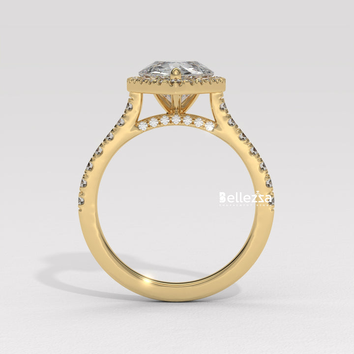 1.50-2.50CT Pear Cut CVD Diamond Halo Pave Setting Engagement Ring