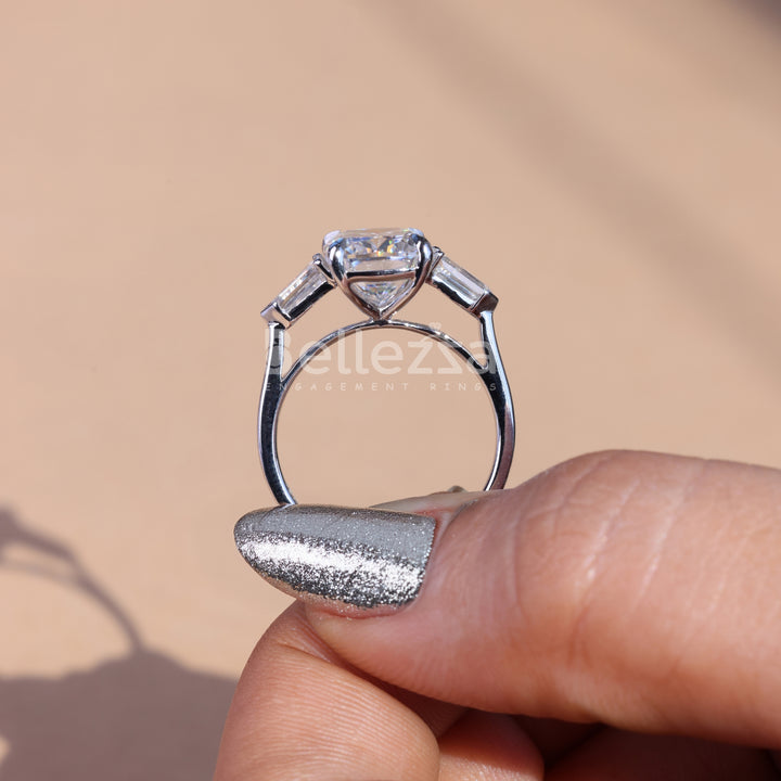 4.0CT Elongated Cushion Cut Three Stone Engagement Ring - Ready To Ship