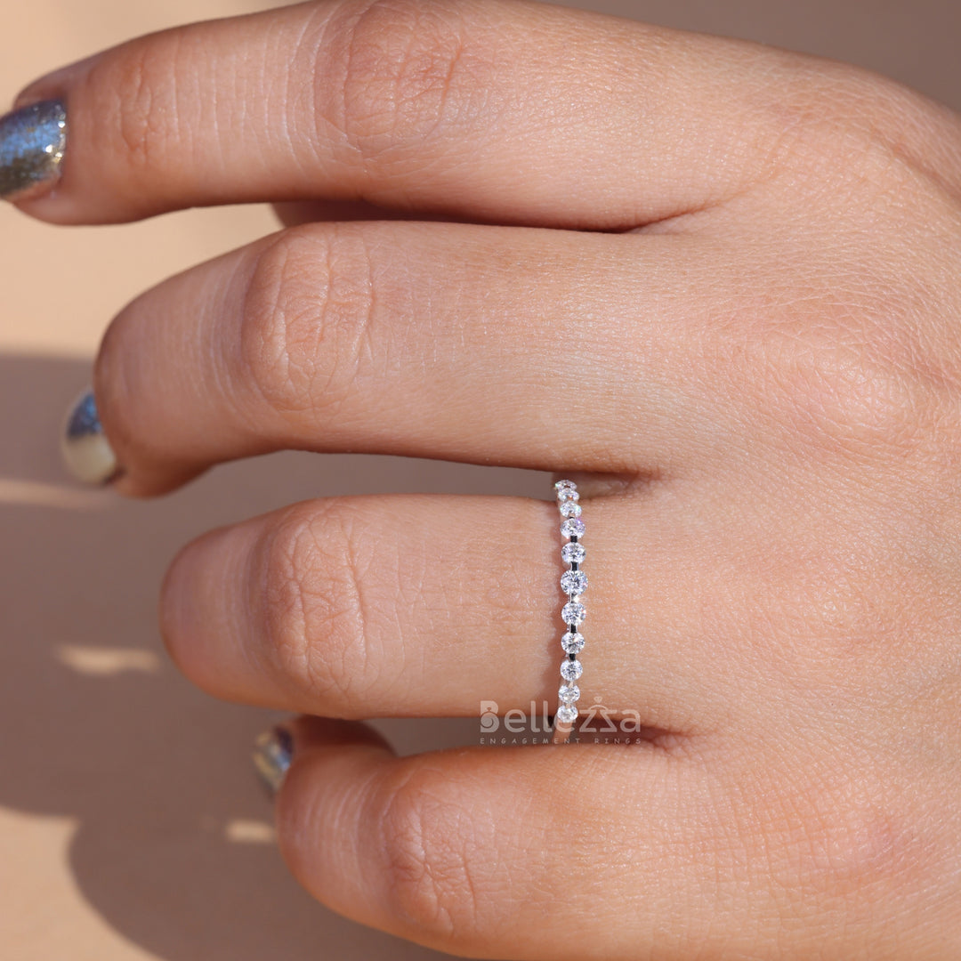 Round Diamond Bubble Pave Moissanite Wedding Band - Ready To Ship