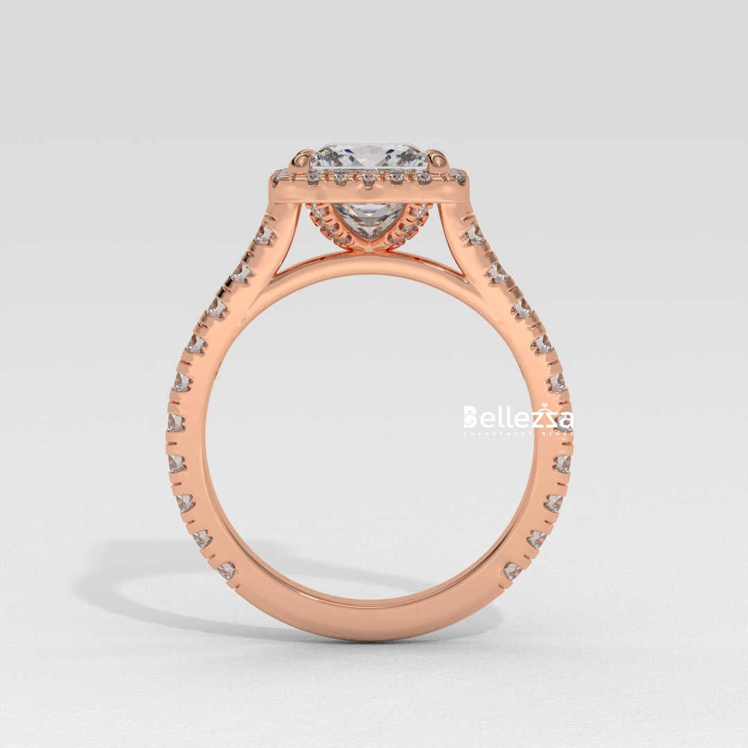 1.0-2.0CT Princess Cut Halo Pave Lab Grown Engagement Ring