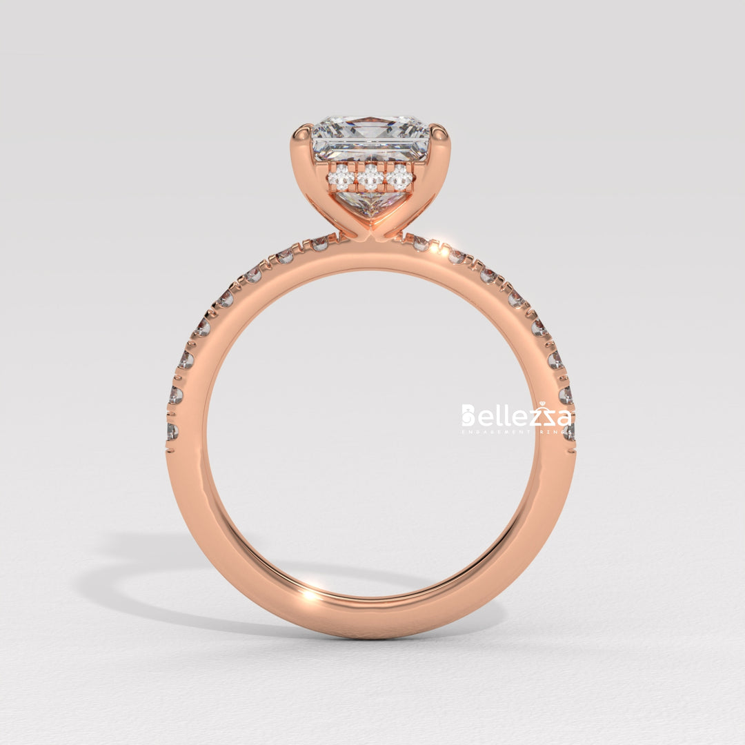 1.0-2.0CT Princess Cut Lab Grown Diamond Pave Setting Engagement Ring