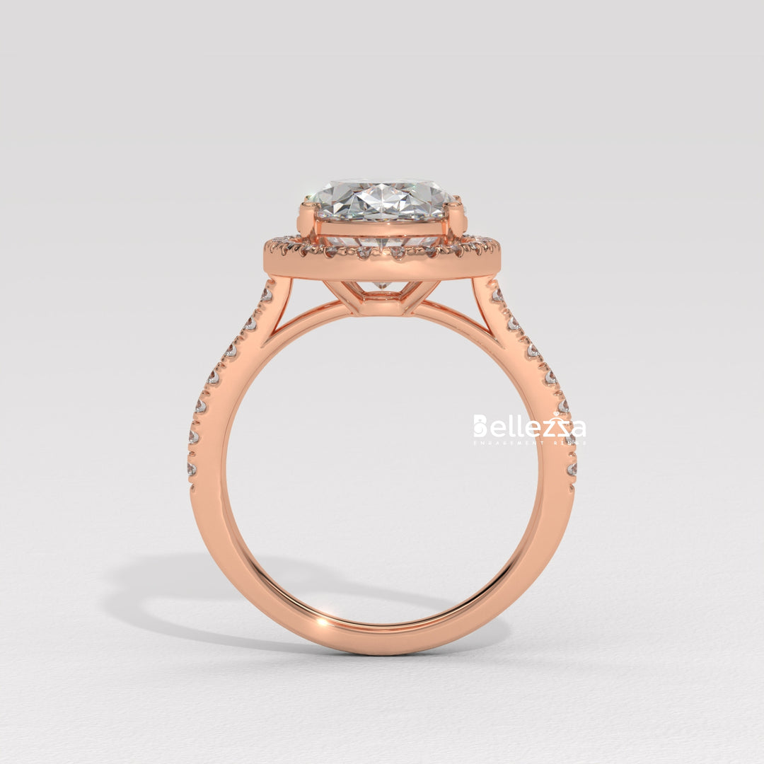 3.0-3.50CT Oval Cut CVD Diamond Halo Pave Setting Engagement Ring