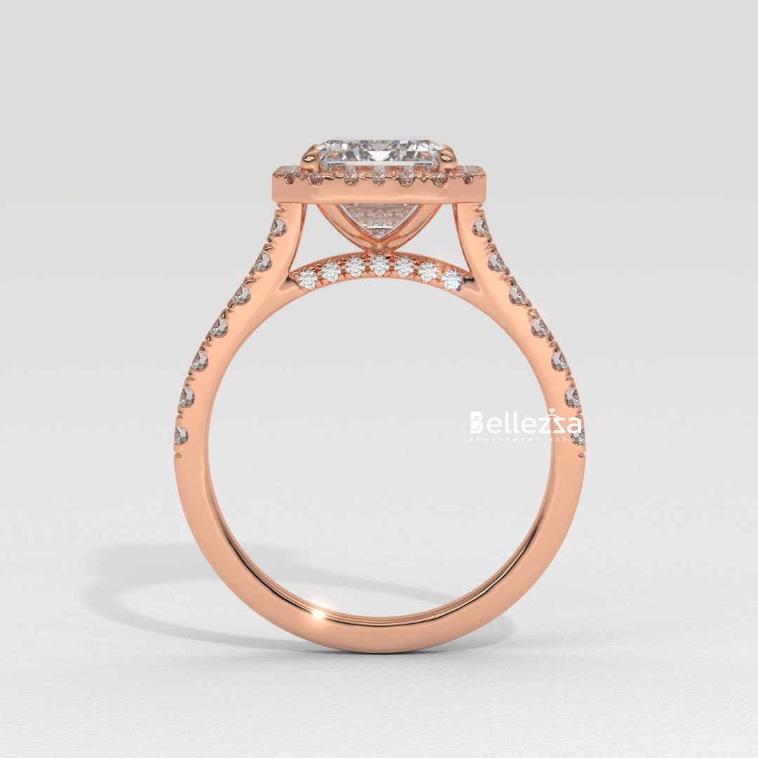 1.50-2.0CT Emerald Cut Halo Pave Setting CVD Diamond Engagement Ring