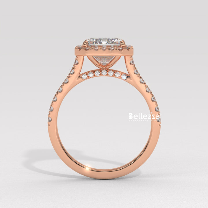 1.50-2.0CT Emerald Cut Halo Pave Setting CVD Diamond Engagement Ring