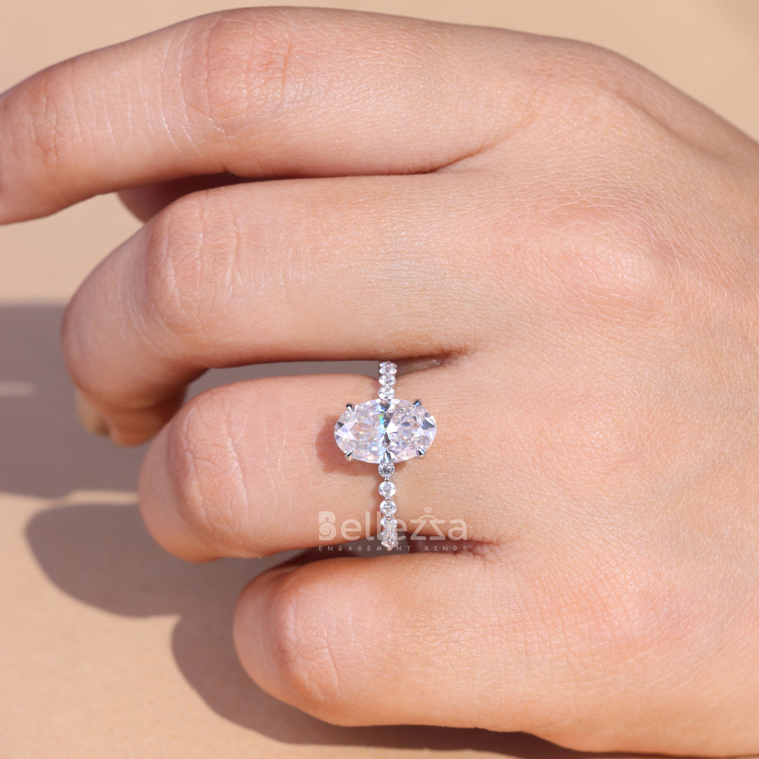 2.50 CT Oval Cut Hidden Halo Moissanite Engagement Ring - Ready To Ship