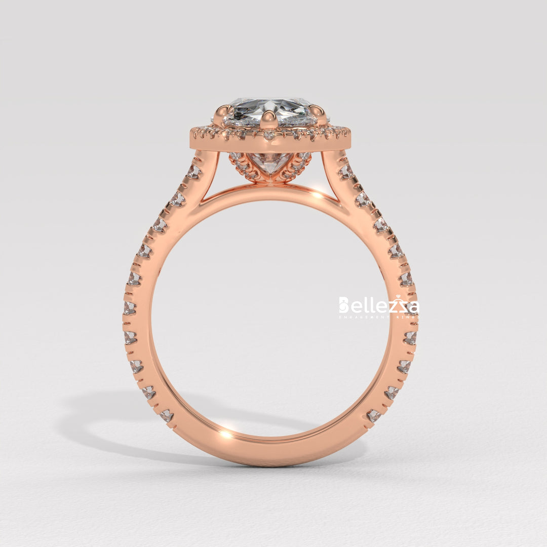 1.50-2.50CT Pear Cut CVD Diamond Halo Pave Setting Engagement Ring