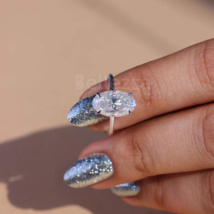 3.0CT Oval Cut Moissanite Hidden Halo Engagement Ring - Ready to ship