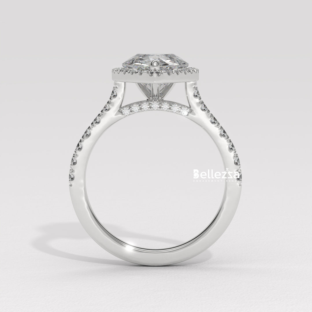 1.50-2.50CT Pear Cut CVD Diamond Halo Pave Setting Engagement Ring