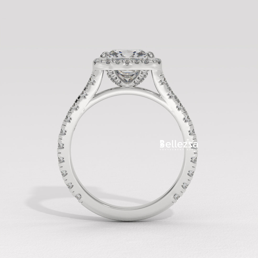 1.0-2.0CT Princess Cut Halo Pave Lab Grown Engagement Ring