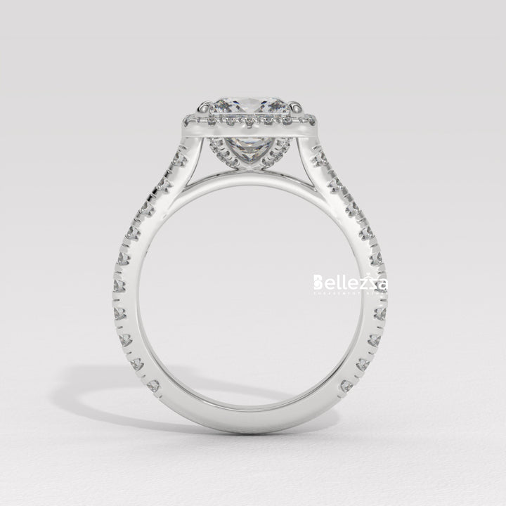 1.0-2.0CT Princess Cut Halo Pave Lab Grown Engagement Ring