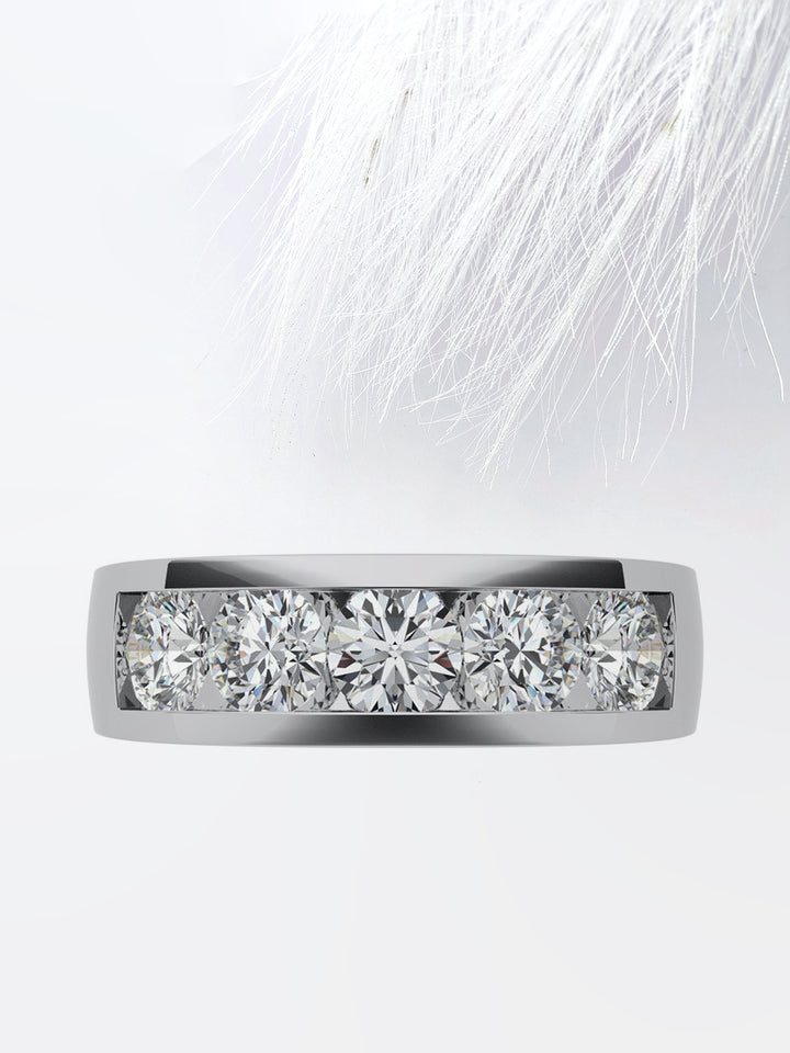 Round Cut Five Stone With Channel Row Moissanite Men's Diamond Wedding Band