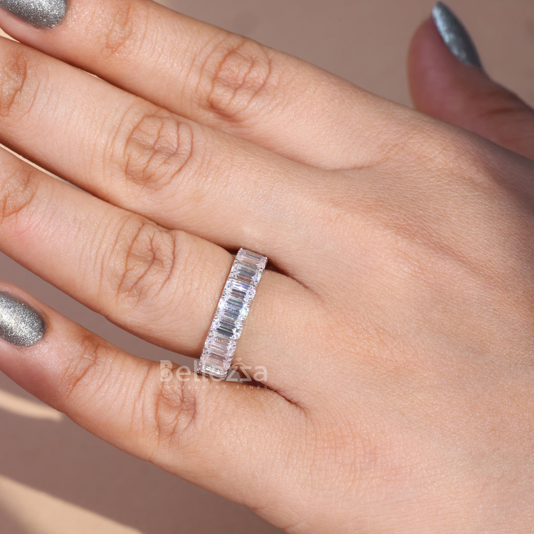 2.61TCW Emerald Diamond Half Eternity Wedding Band - Ready To Ship