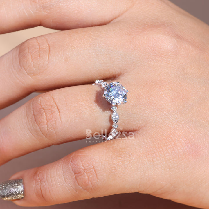 2.0CT Round Cut Vintage Moissanite Engagement Ring - Ready To Ship