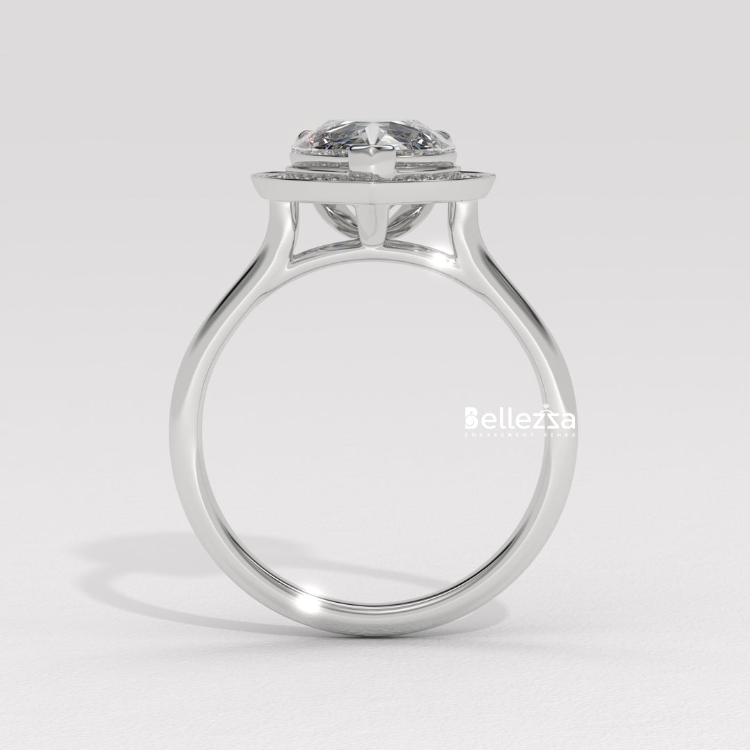 2.0-3.0CT Pear Cut Lab Grown Diamond Halo Setting Engagement Ring