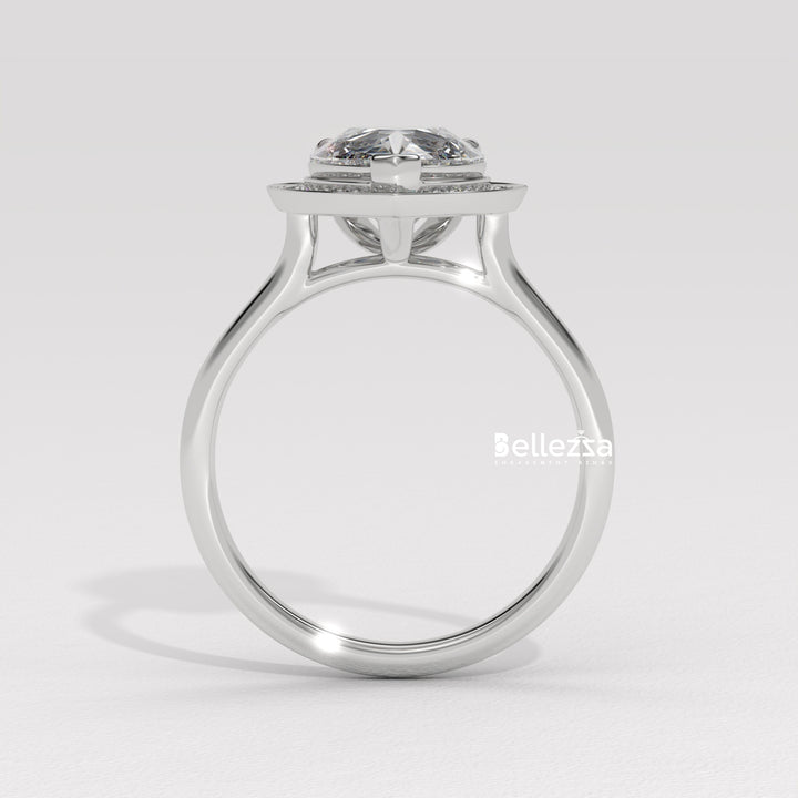 2.0-3.0CT Pear Cut Lab Grown Diamond Halo Setting Engagement Ring