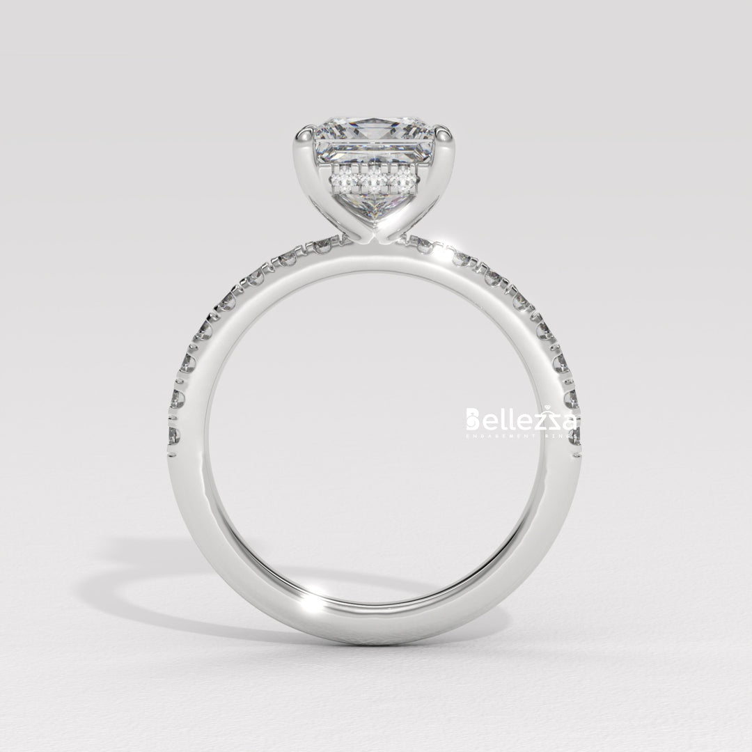 1.0-2.0CT Princess Cut Lab Grown Diamond Pave Setting Engagement Ring