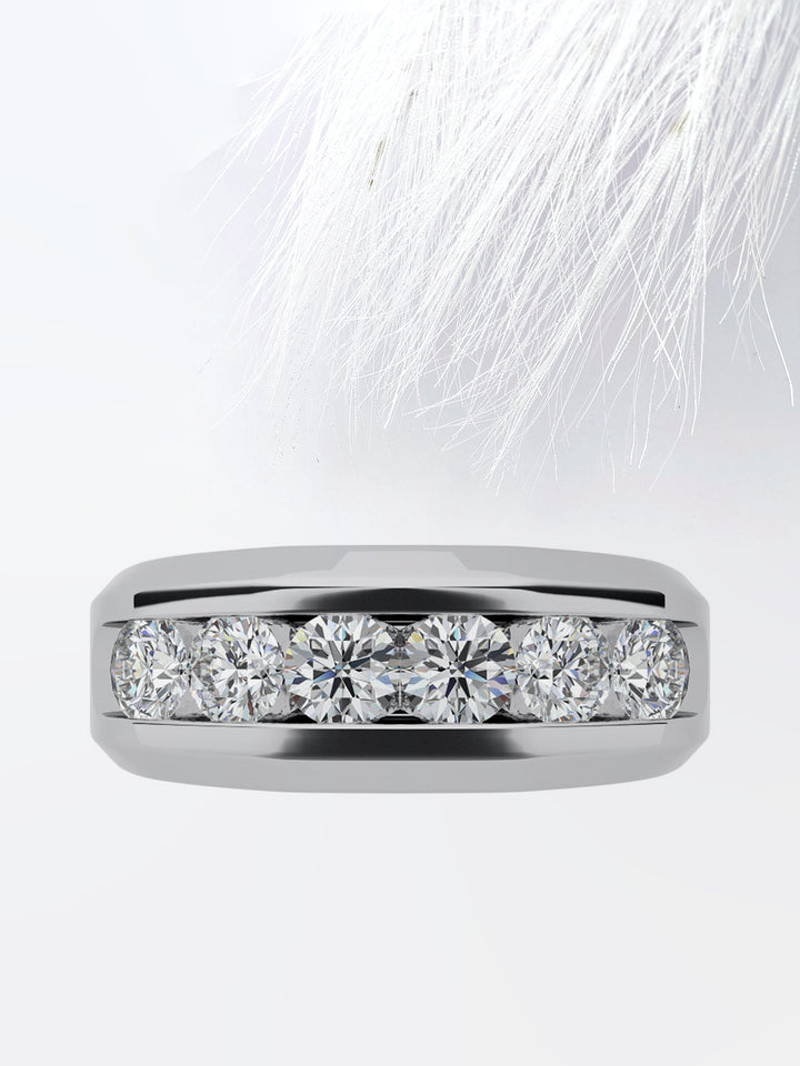 Round Cut Six Stone Moissanite Men's Diamond Wedding Band