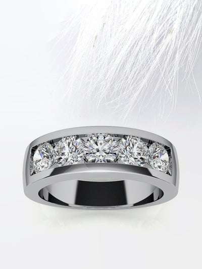 Round Cut Five Stone With Channel Row Moissanite Men's Diamond Wedding Band