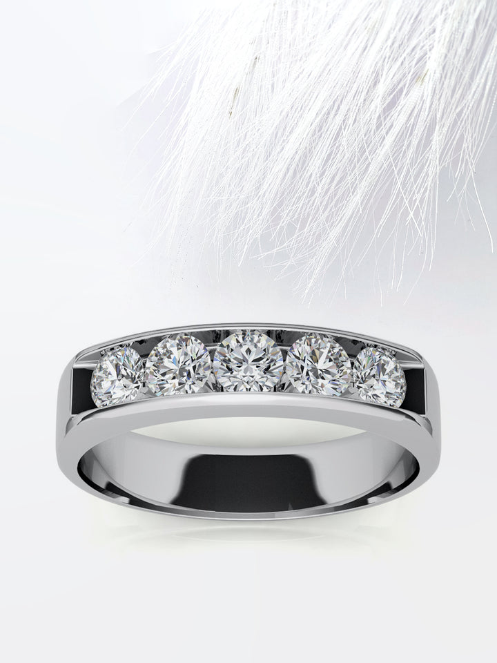 Round Cut Five Stone With Channel Row Moissanite Men's Diamond Wedding Band