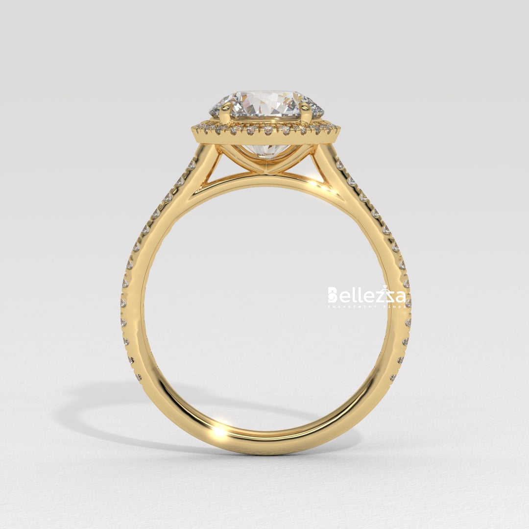 round diamond prong setting, luxury gold diamond ring, dainty round cut ring, timeless round cut ring, gold round diamond band,round cut engagement ring in gold, gold ring with round diamond, round diamond gold ring setting, delicate round cut ring