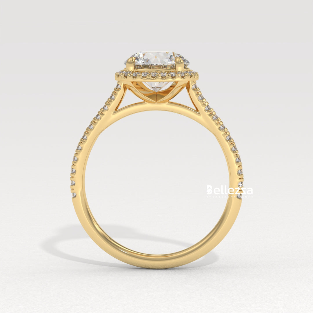 1.0-2.0CT Round Cut Halo Pave Setting Lab Grown Diamond Engagement Ring