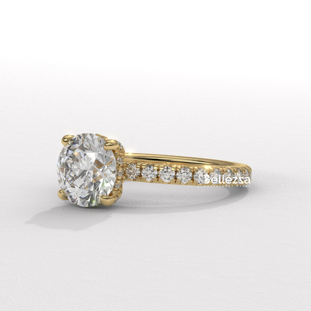 1.50-2.50CT Round Cut Lab Grown Diamond Pave Setting Engagement Ring