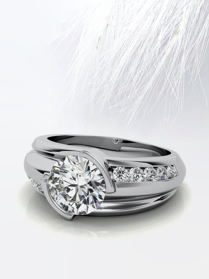 Round Cut Channel Moissanite Men's Diamond Wedding Band  For Her