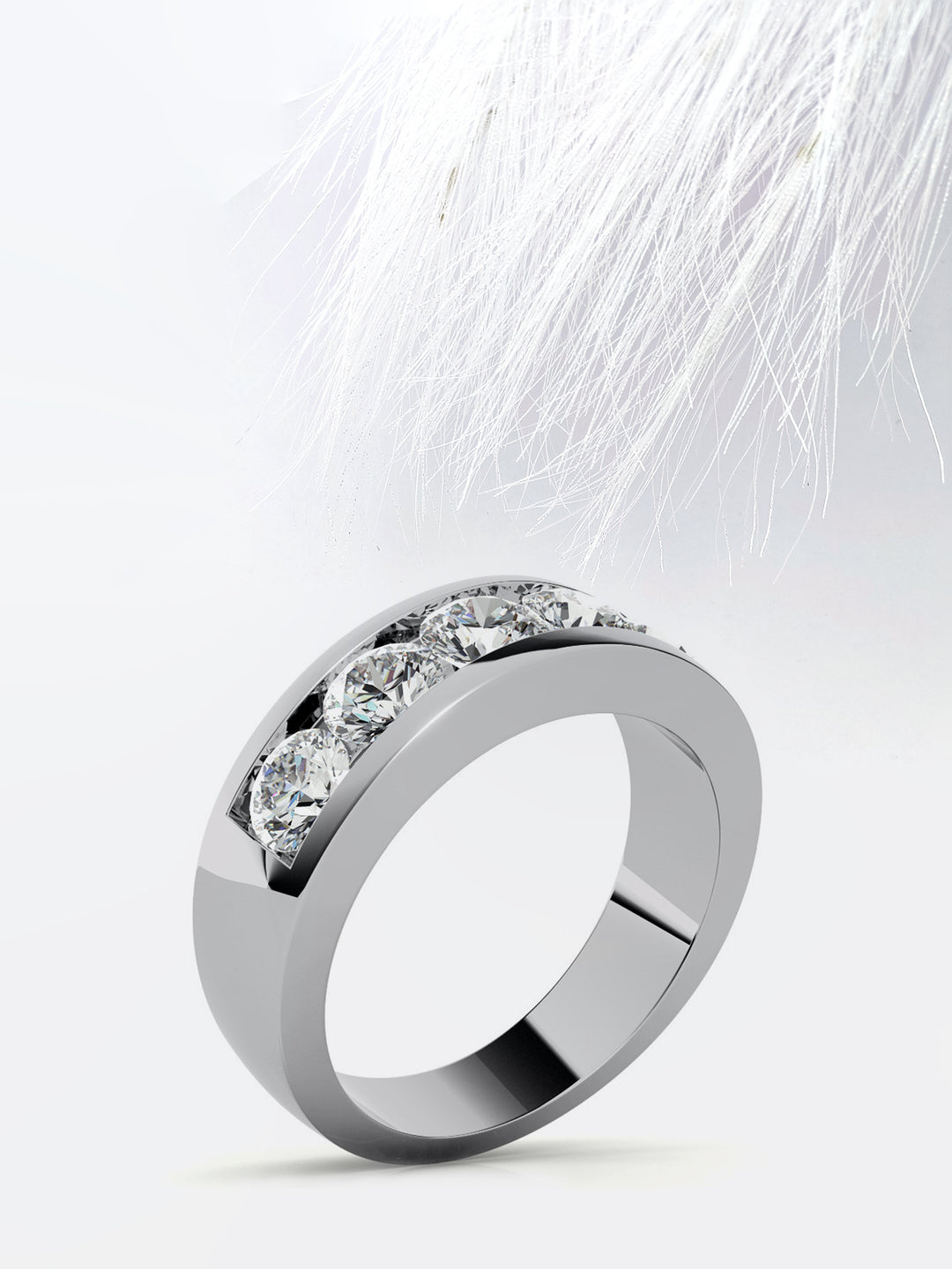 Round Cut Five Stone With Channel Row Moissanite Men's Diamond Wedding Band