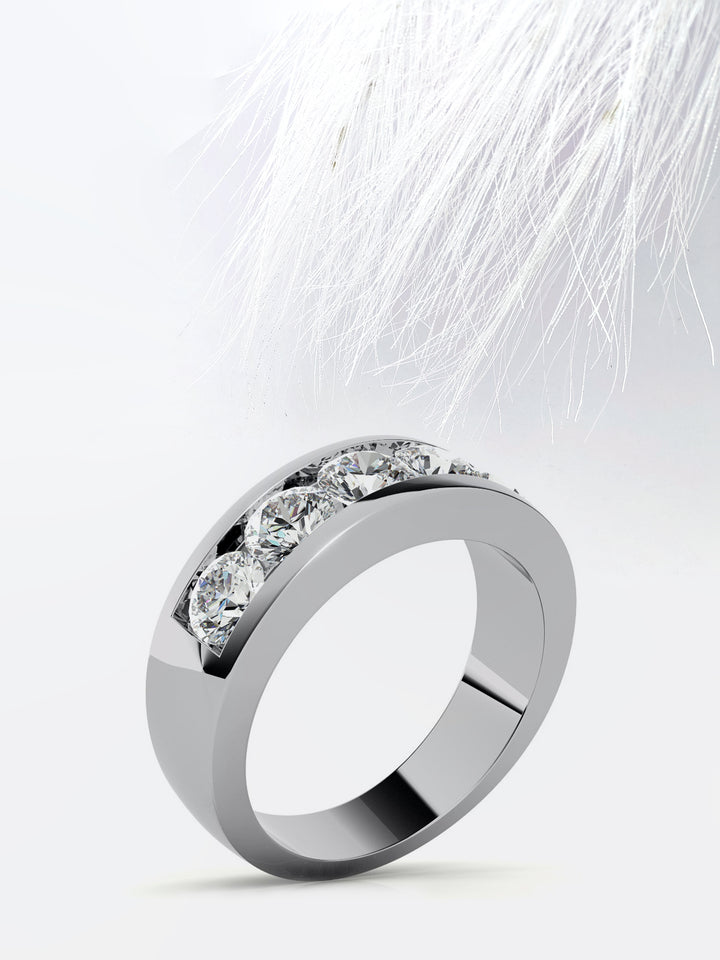 Round Cut Five Stone With Channel Row Moissanite Men's Diamond Wedding Band