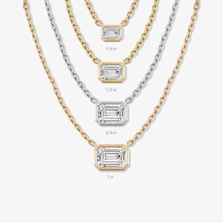0.25 CT-1.0 CT Emerald Bezel Solitaire F/VS Lab Grown Diamond Necklace