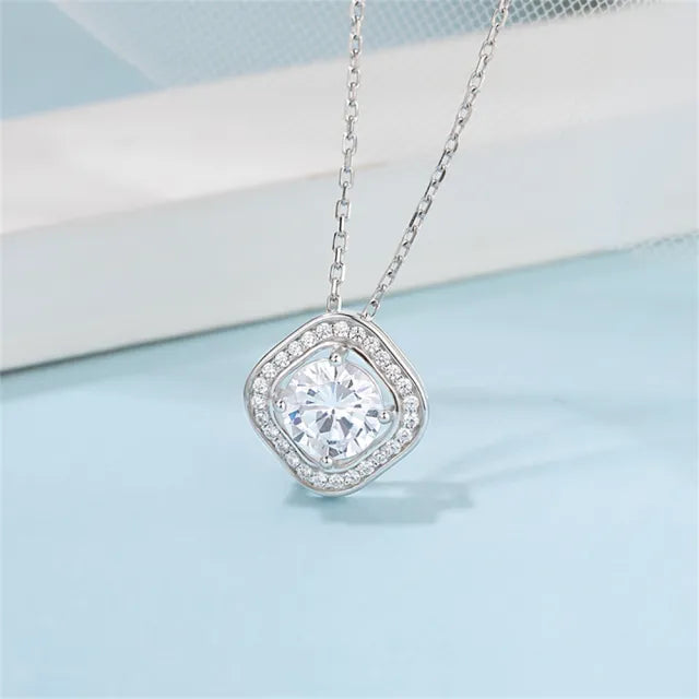 2.0CT Round Brilliant Cut Halo Moissanite Diamond Pendant Necklace For Women