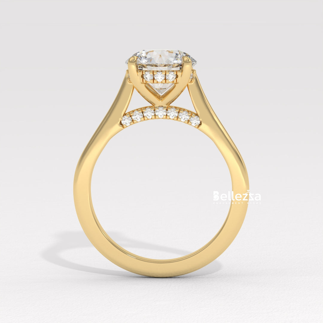 1.0-2.0CT Round Cut Lab Grown Diamond Hidden Halo Engagement Ring