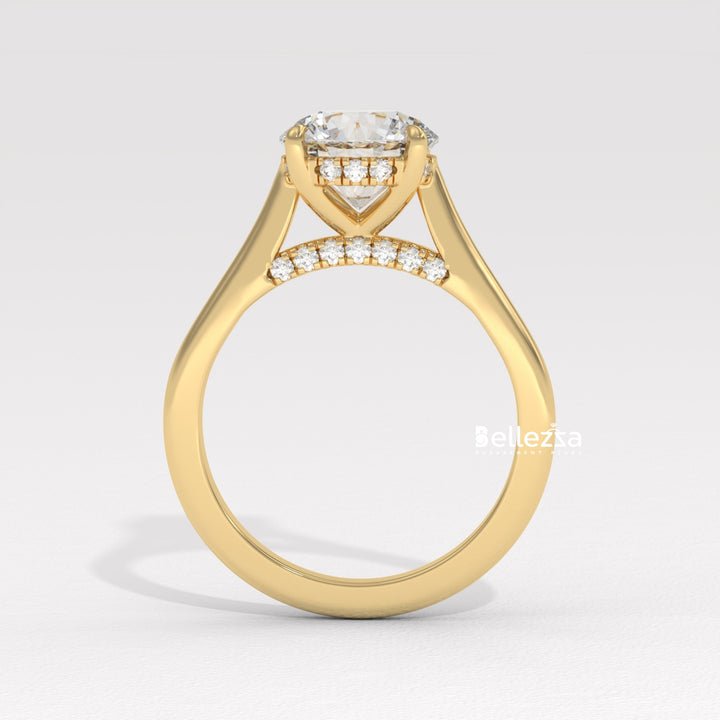 1.0-2.0CT Round Cut Lab Grown Diamond Hidden Halo Engagement Ring