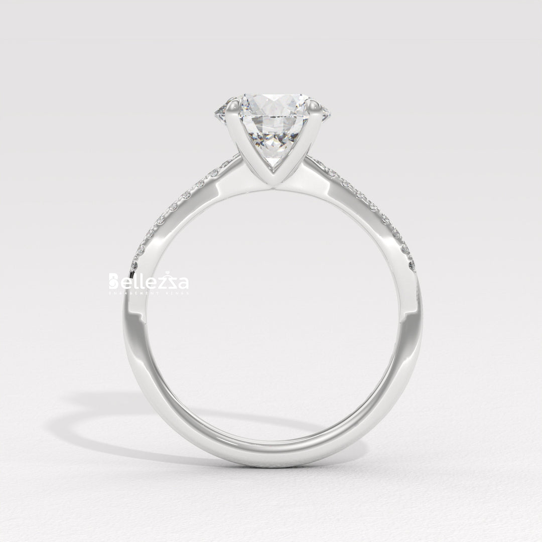 1.50-2.50CT Round Cut Twisted Pave Setting Lab Grown Engagement Ring
