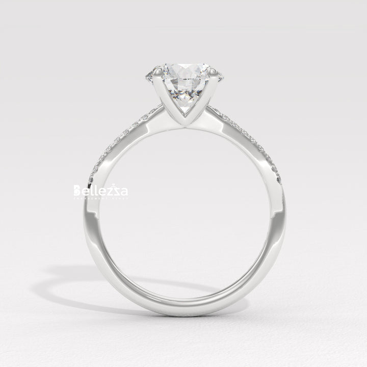 1.50-2.50CT Round Cut Twisted Pave Setting Lab Grown Engagement Ring