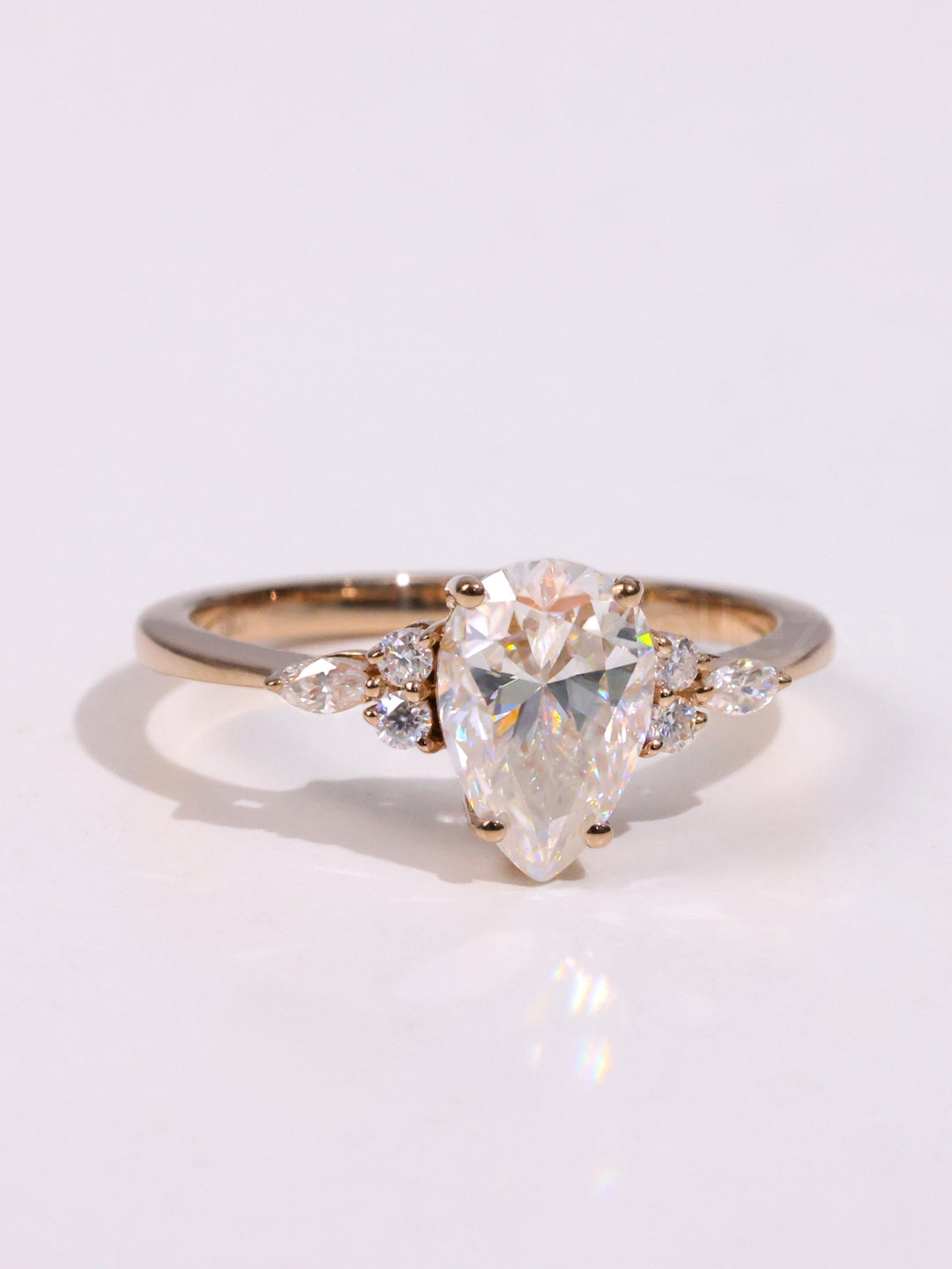 1.0CT Pear Cut Diamond Cluster Moissanite Engagement Ring