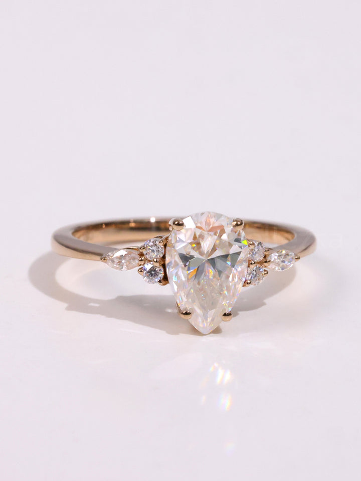 1.0CT Pear Cut Diamond Cluster Moissanite Engagement Ring