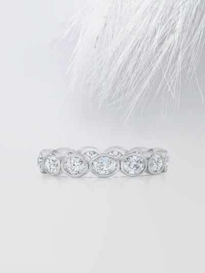 Oval Cut Bezel Diamond Wedding Band For Women