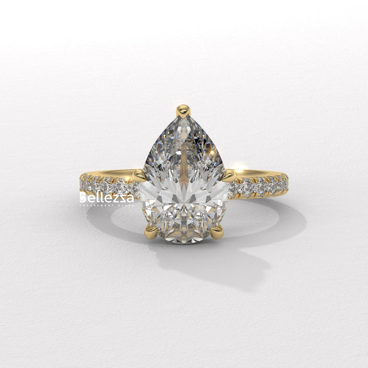 1.50-2.50CT Pear Cut Diamond Pave Setting Lab Grown Engagement Ring
